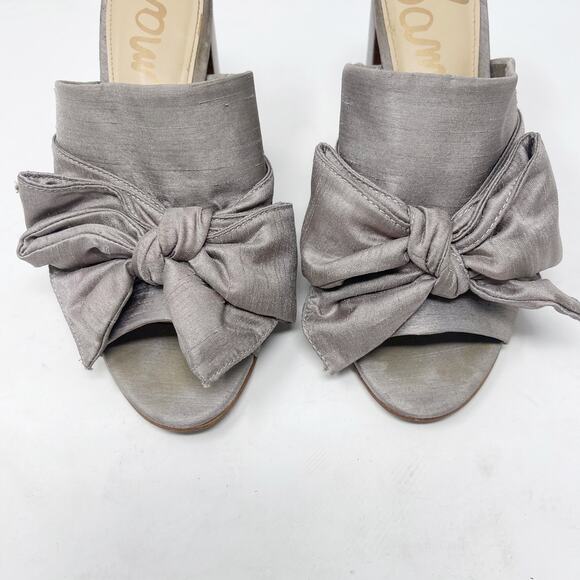 Sam Edelman Womnes 6.5 Silver Yumi Open Toe Mule Block Heel Bow Slip On Fabric - Picture 5 of 13